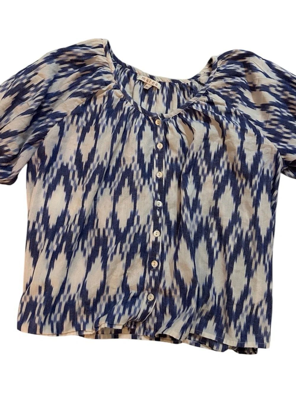 Marea Blue and White Ikat Button-Front Blouse size extra large